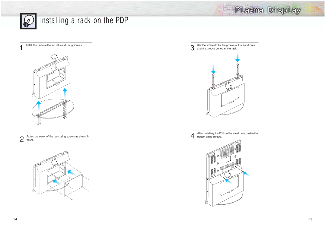 Samsung HPM5027 manual Installing a rack on the PDP 