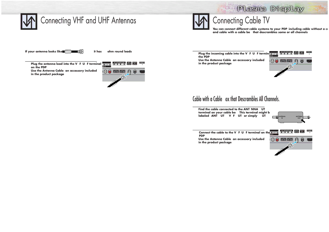 Samsung HPN4239 Connecting VHF and UHF Antennas Connecting Cable TV, Cable with a Cable Box that Descrambles All Channels 