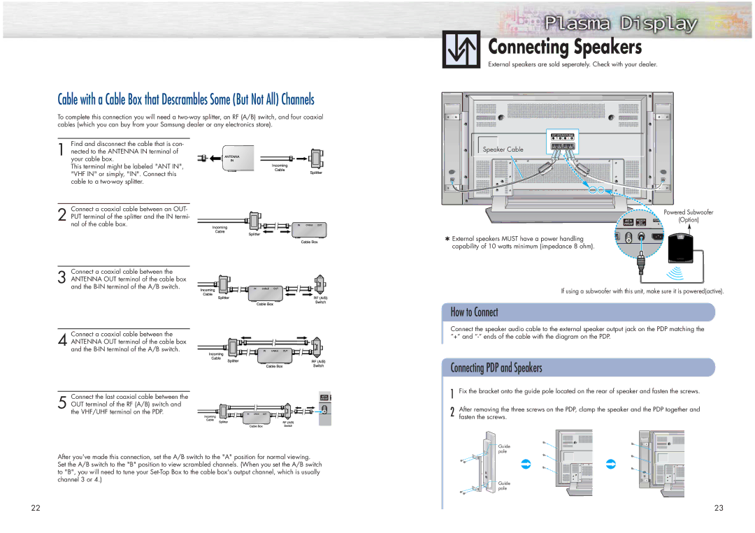 Samsung HPN4239 manual Connecting Speakers, How to Connect 