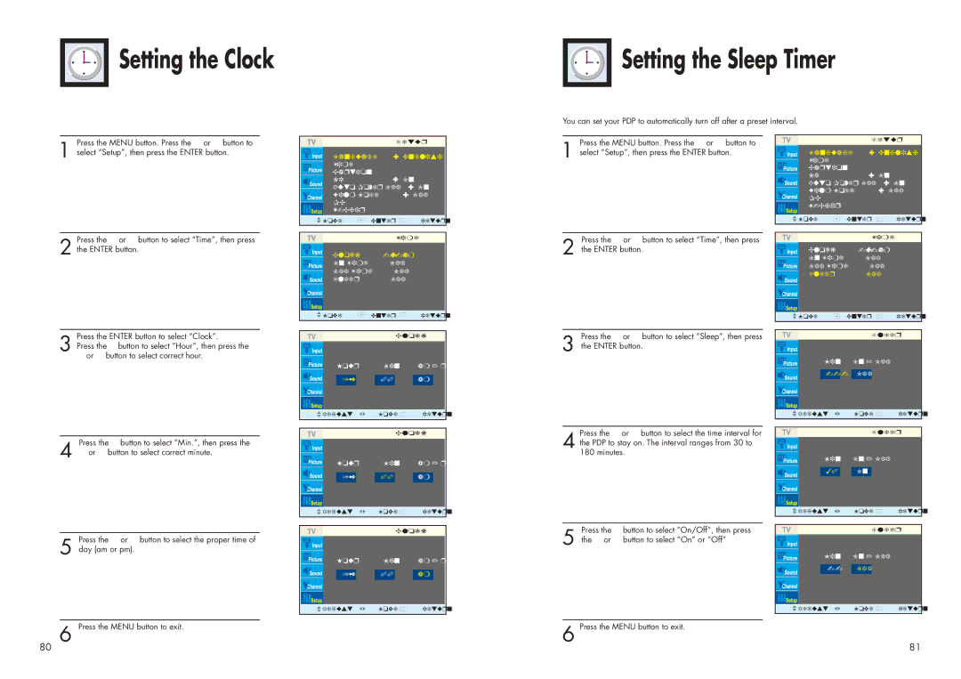 Samsung HPN4239 manual Setting the Sleep Timer, Clock 