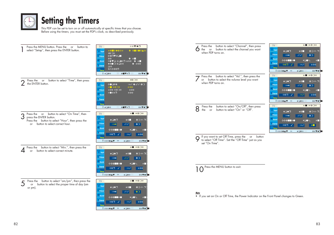 Samsung HPN4239 manual Setting the Timers, On Time 