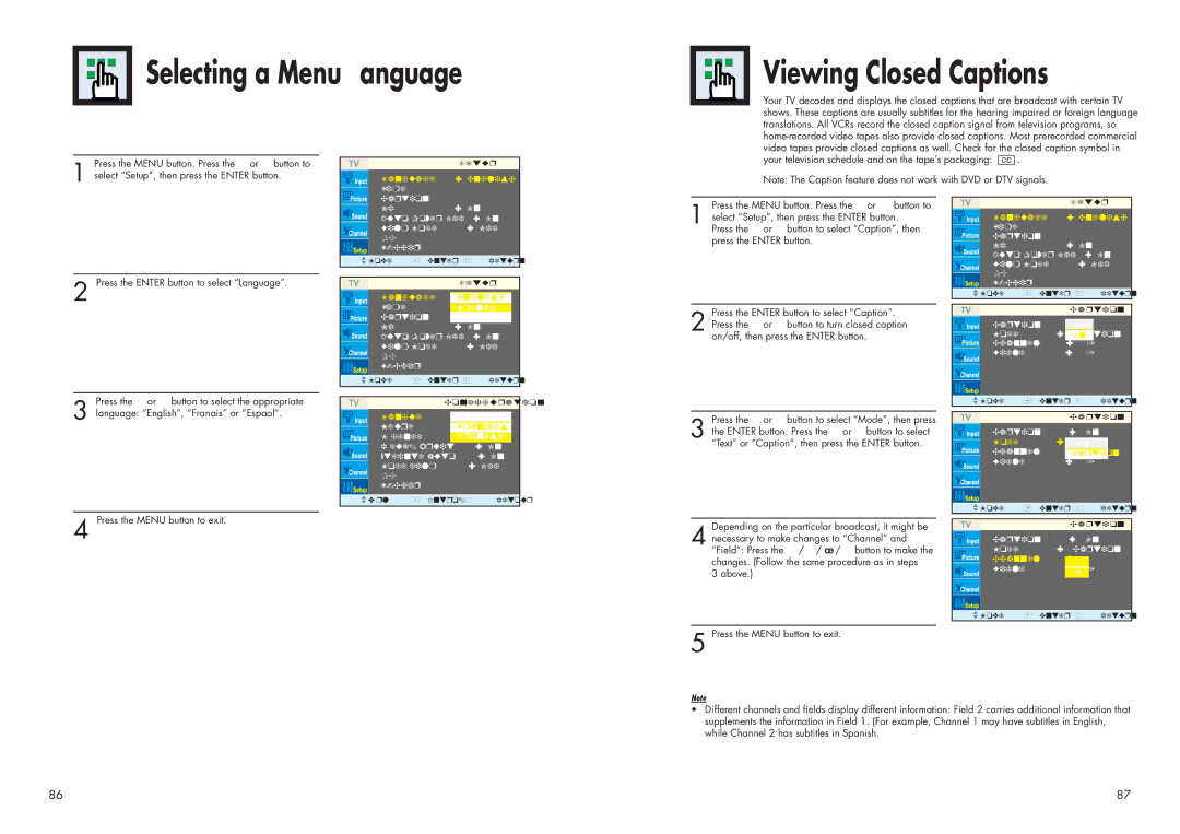 Samsung HPN4239 manual Selecting a Menu Language Viewing Closed Captions, Configuration 