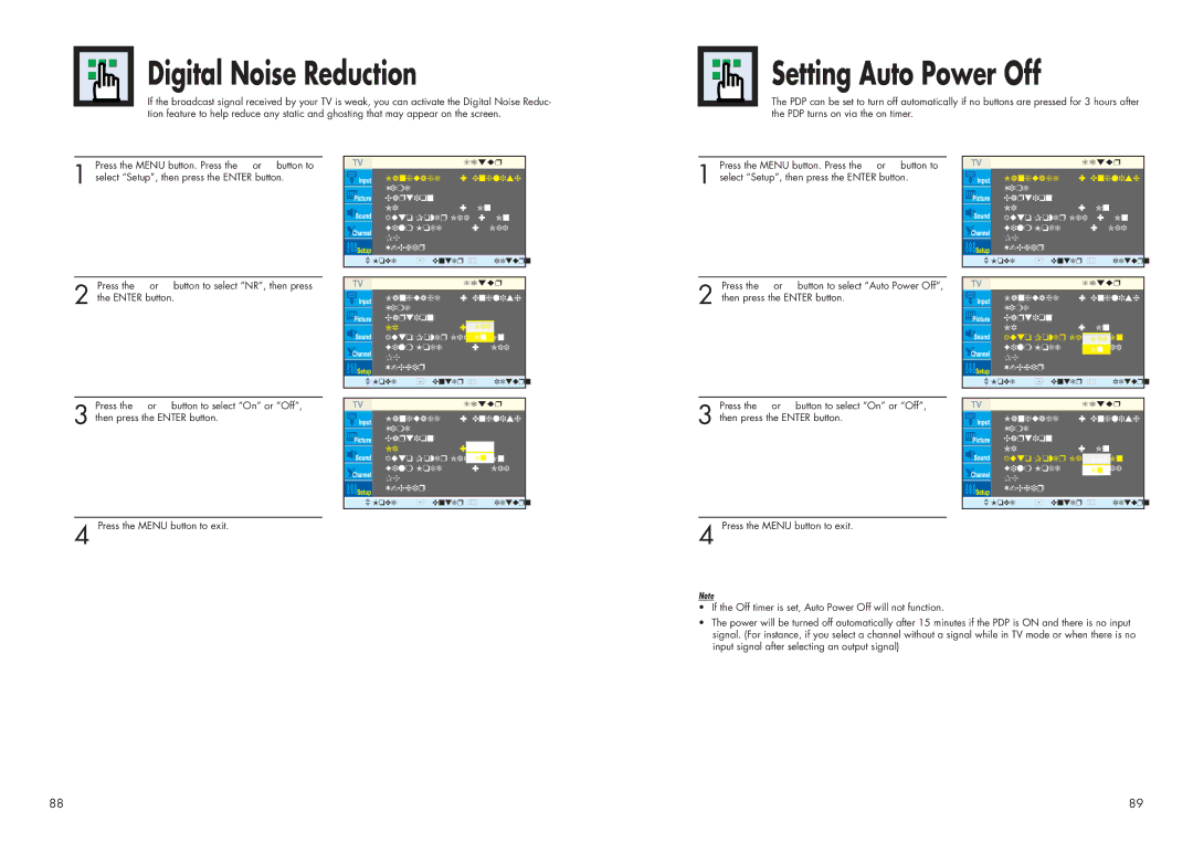 Samsung HPN4239 manual Digital Noise Reduction, Setting Auto Power Off 