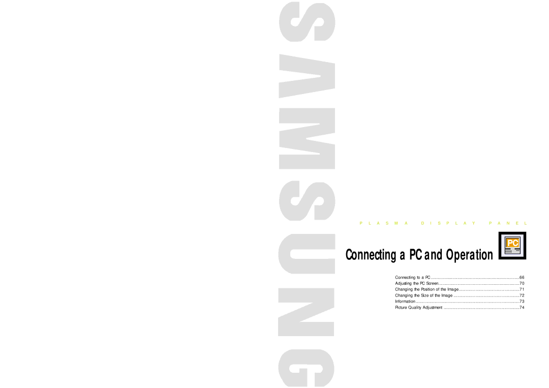 Samsung HPN5039, HPN6339 manual Connecting a PC and Operation 