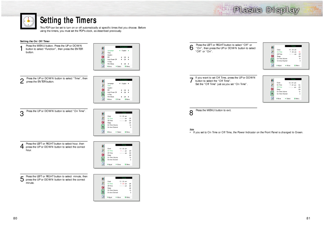 Samsung HPN5039, HPN6339 manual Setting the Timers, Setting the On/Off Timer 