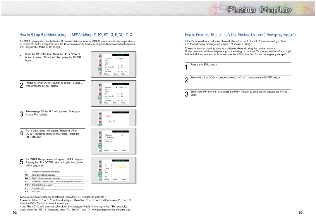 Samsung HPN5039, HPN6339 manual Mpaa Rating 