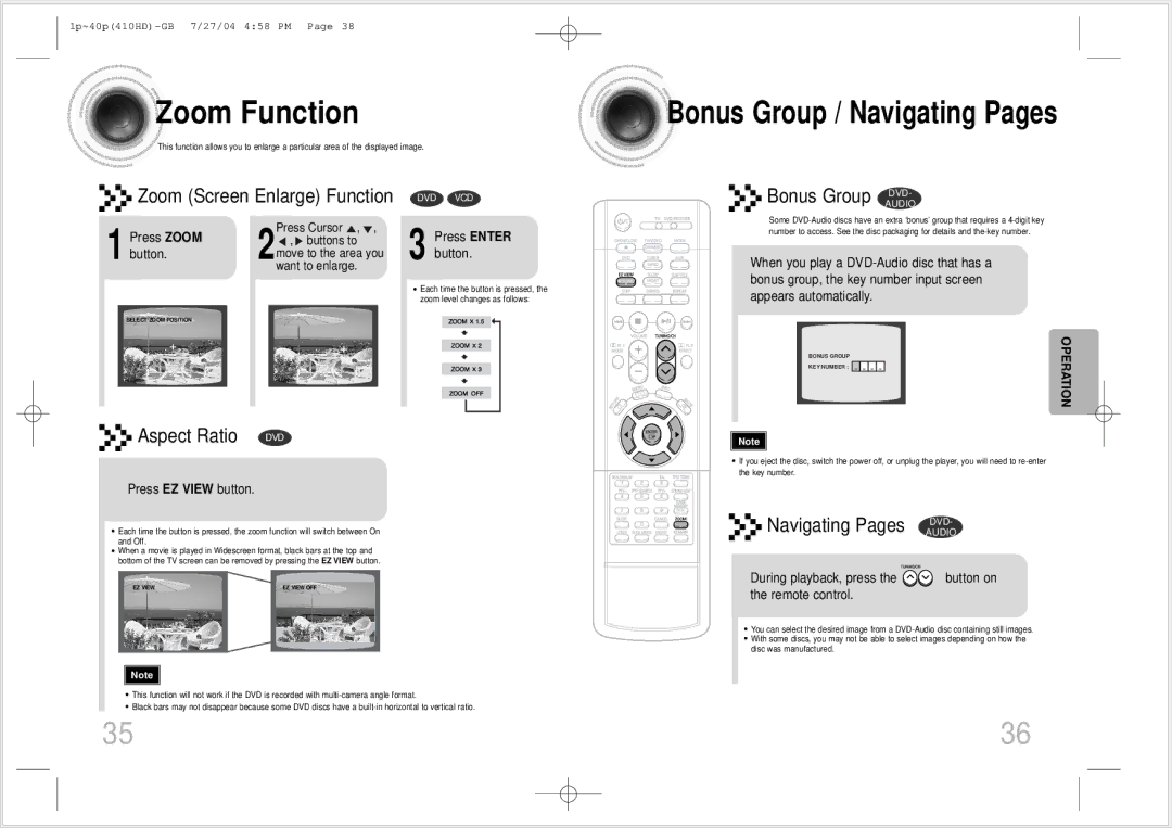 Samsung HT-410HD instruction manual Zoom Function, Press Enter button, Press EZ View button 