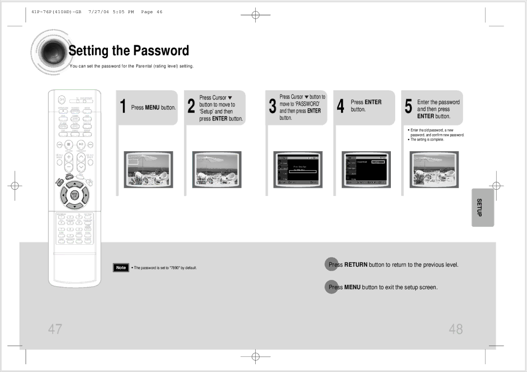 Samsung HT-410HD instruction manual Setting the Password 