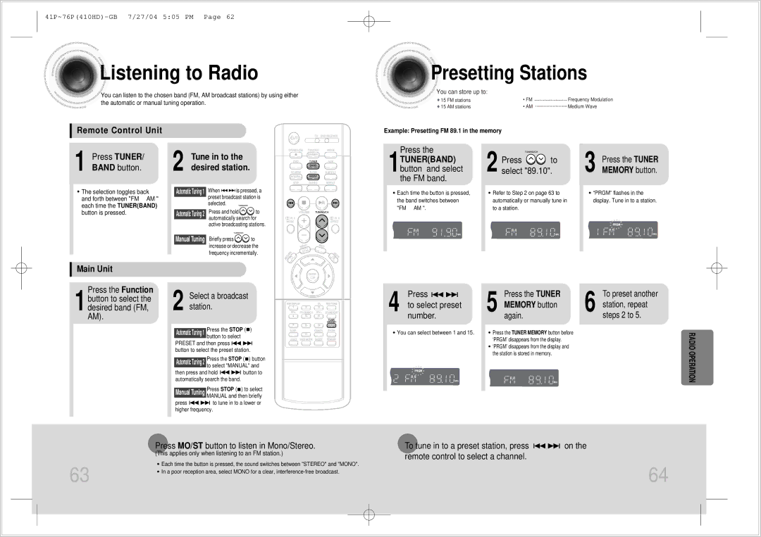 Samsung HT-410HD instruction manual Listening to Radio, Presetting Stations 