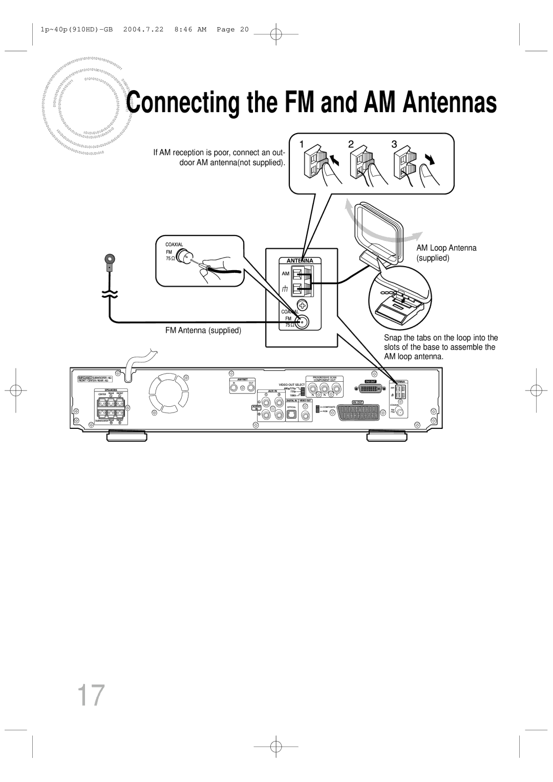 Samsung HT-910HDRH/EDC, HT-910HDRH/XFO manual Connecting the FM and AM Antennas 