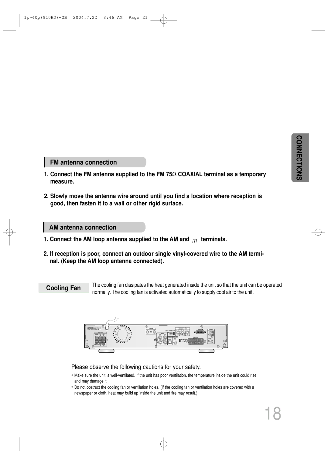 Samsung HT-910HDRH/XFO, HT-910HDRH/EDC manual FM antenna connection 