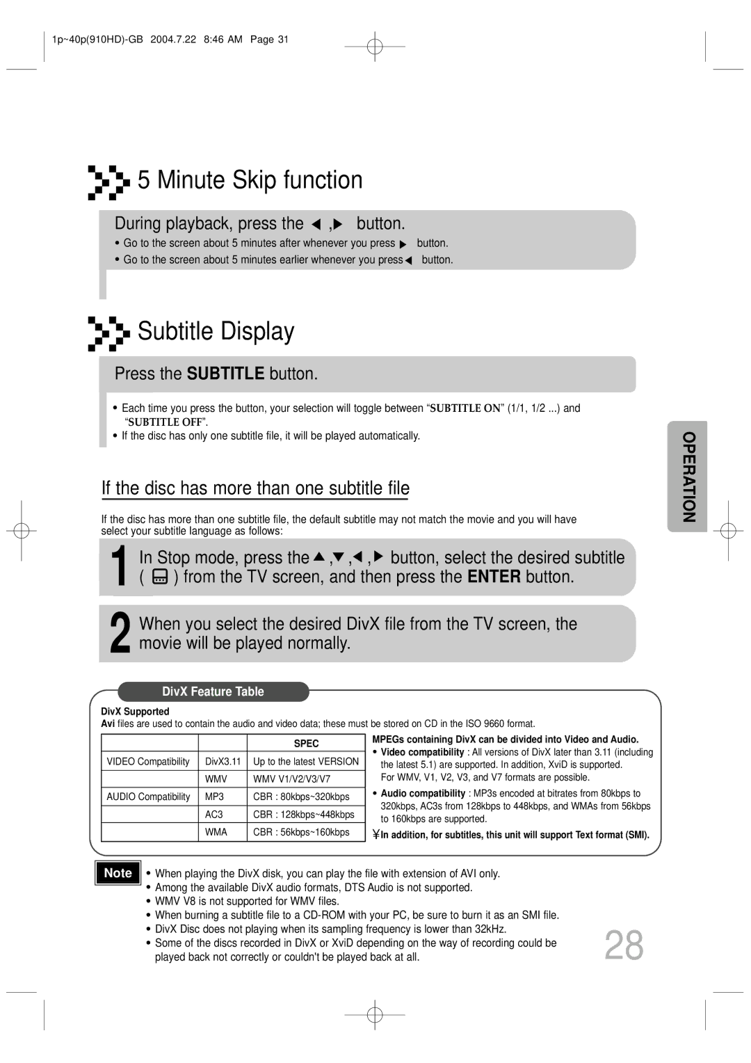 Samsung HT-910HDRH/XFO, HT-910HDRH/EDC manual During playback, press the , button, Press the Subtitle button 