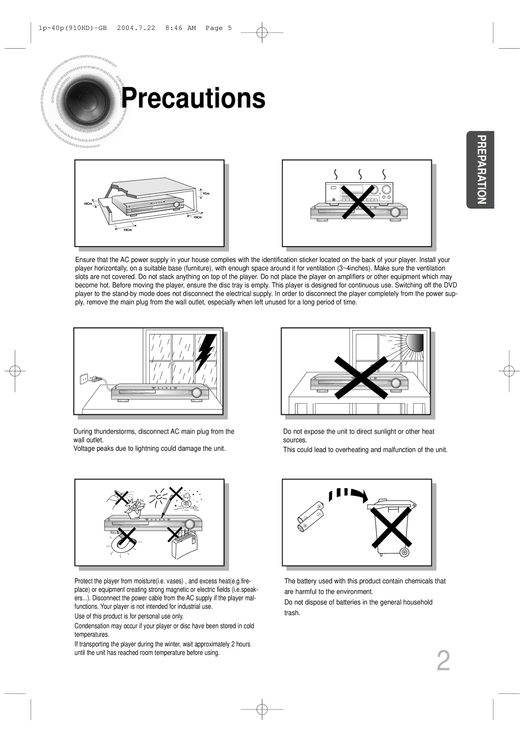 Samsung HT-910HDRH/XFO, HT-910HDRH/EDC manual Precautions, Preparation 