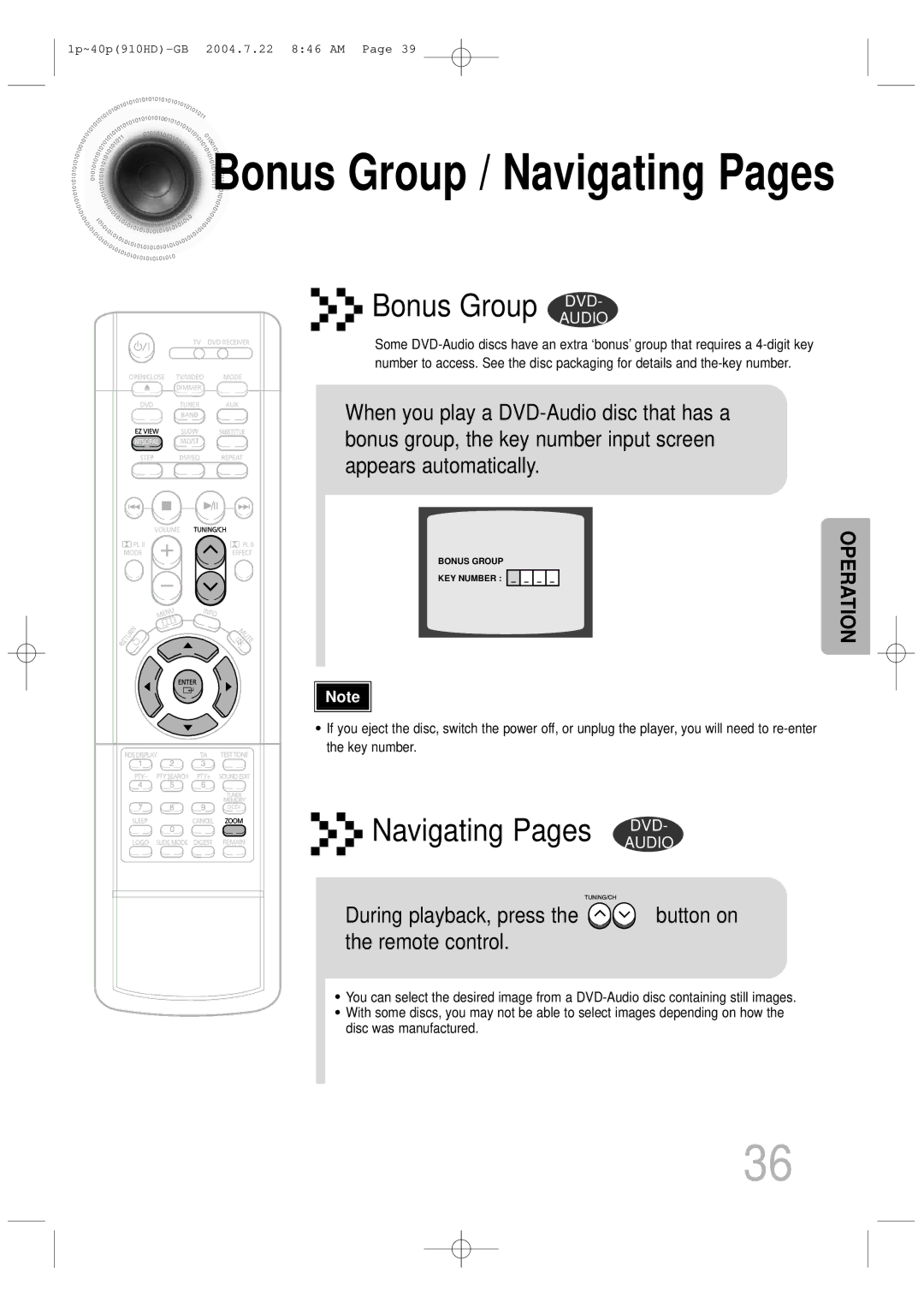 Samsung HT-910HDRH/XFO, HT-910HDRH/EDC manual Bonus Group / Navigating Pages 