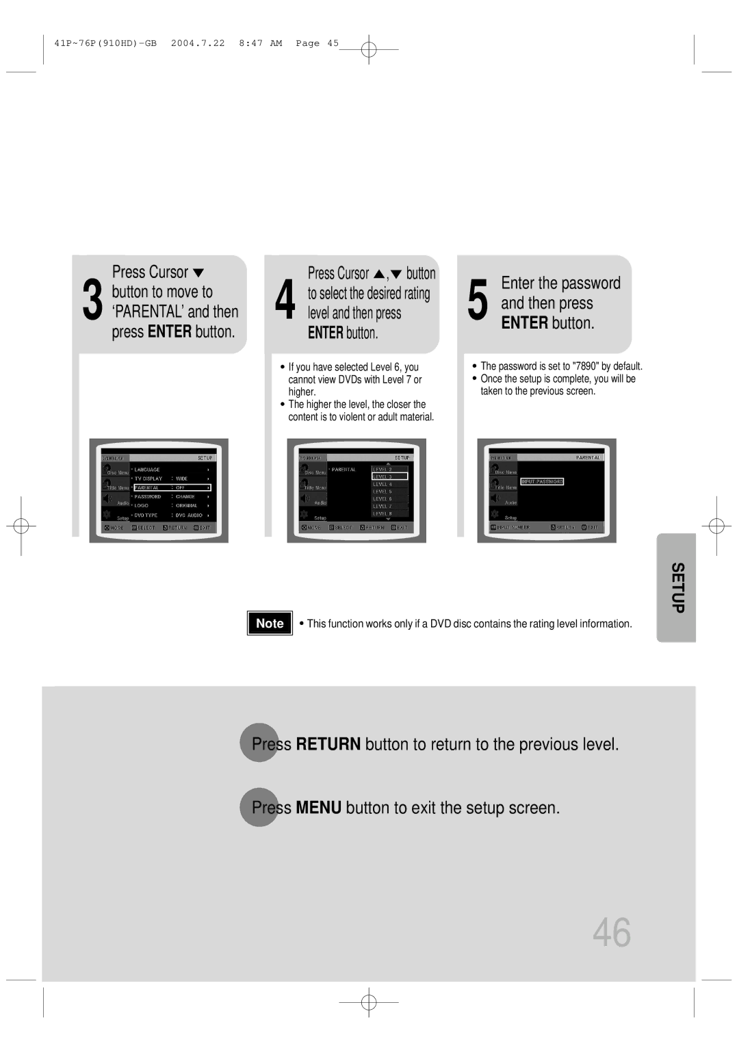 Samsung HT-910HDRH/XFO, HT-910HDRH/EDC manual Press Cursor , button, Enter the password 