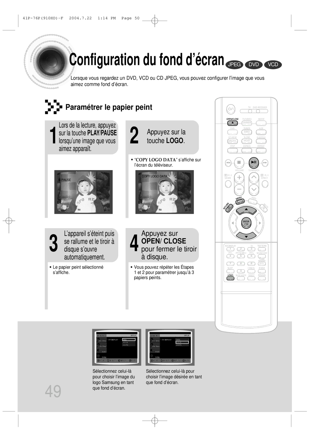 Samsung HT-910HDRH/EDC manual Appuyez sur, Disque 