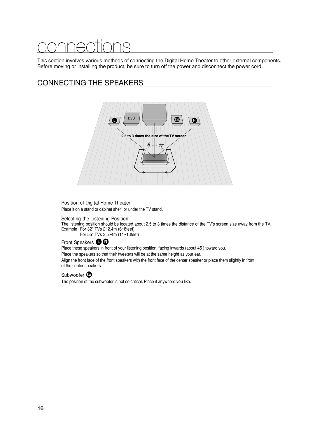 Samsung HT-A100 user manual Connections, Connecting the Speakers 