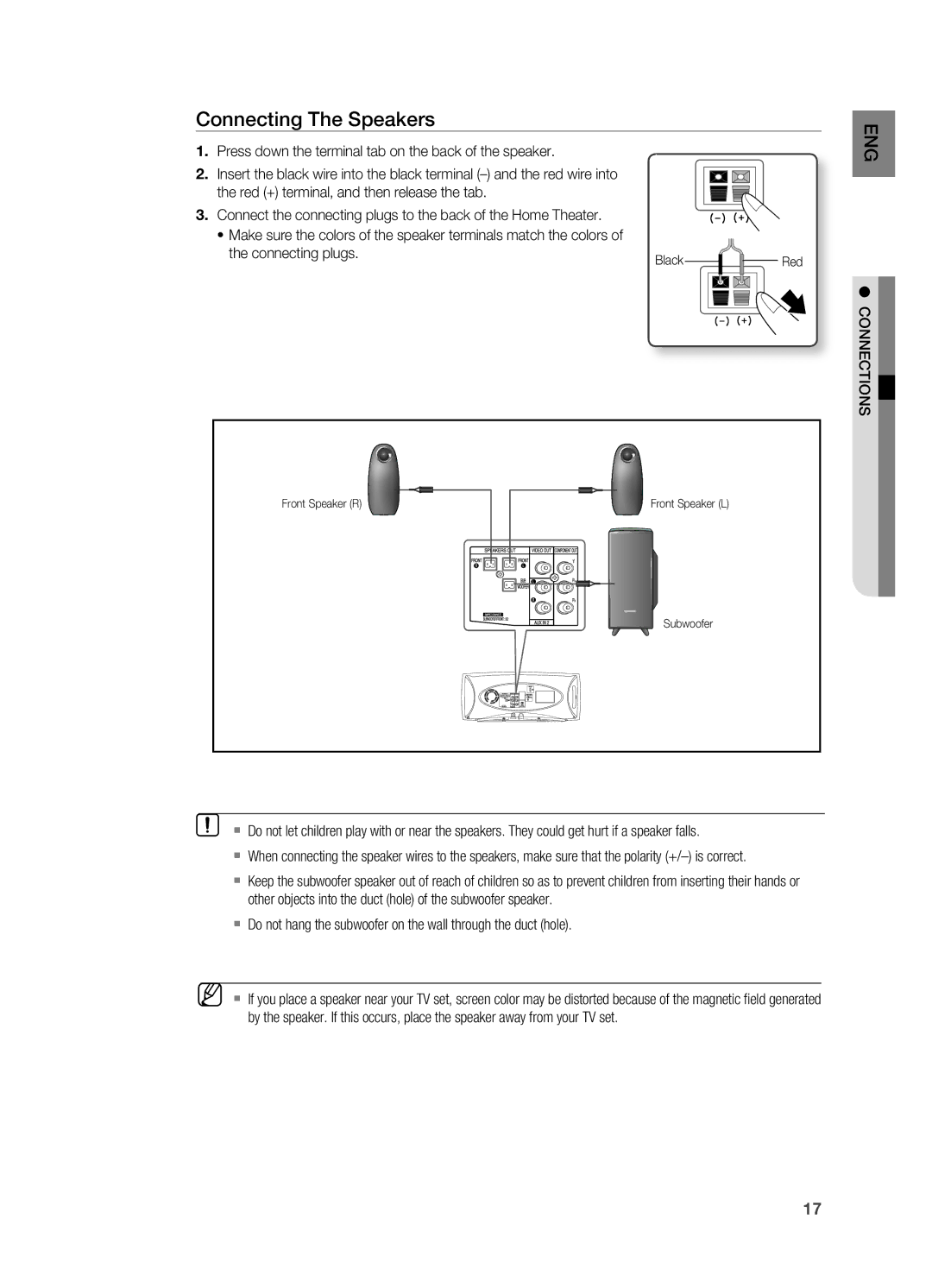 Samsung HT-A100 user manual Connecting The Speakers, Connections 