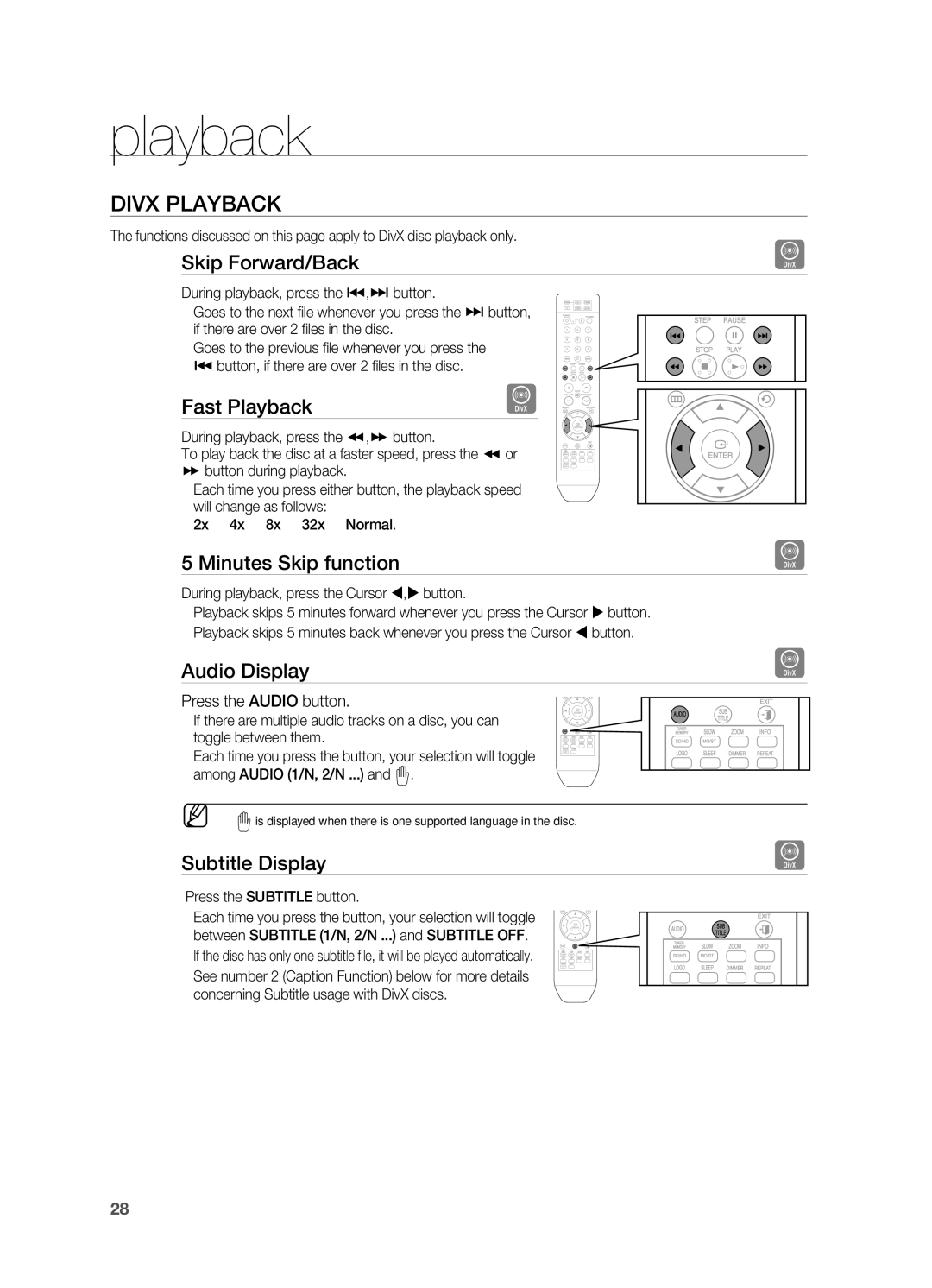 Samsung HT-A100 user manual Divx PlAYBACK 