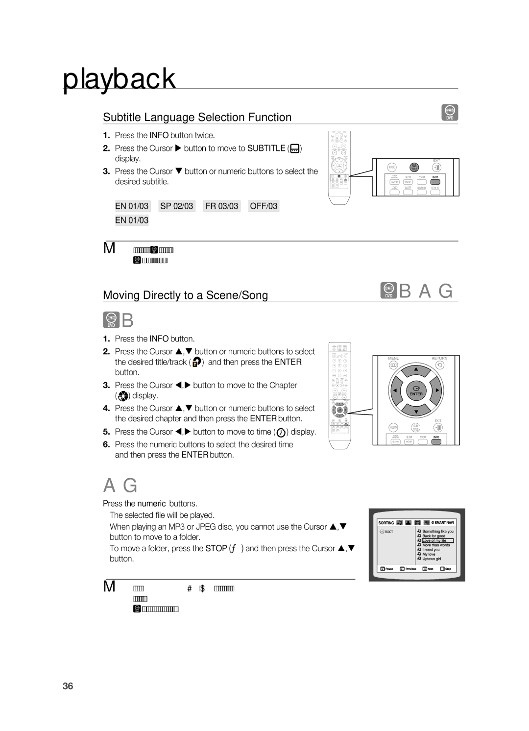 Samsung HT-A100 user manual Subtitle language Selection Function, Moving Directly to a Scene/Song 