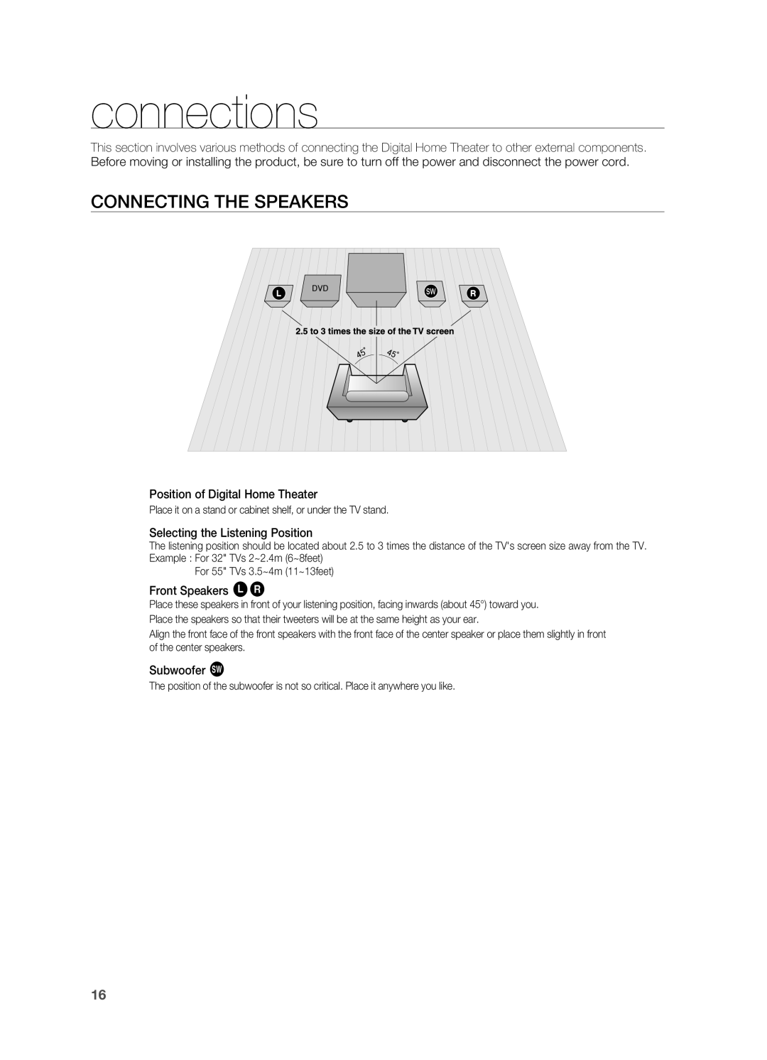Samsung HT-A100 user manual connections, Connecting the Speakers 