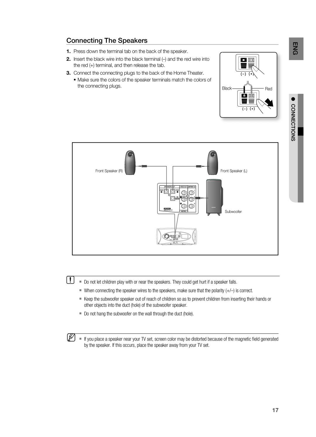 Samsung HT-A100 user manual Connecting The Speakers 