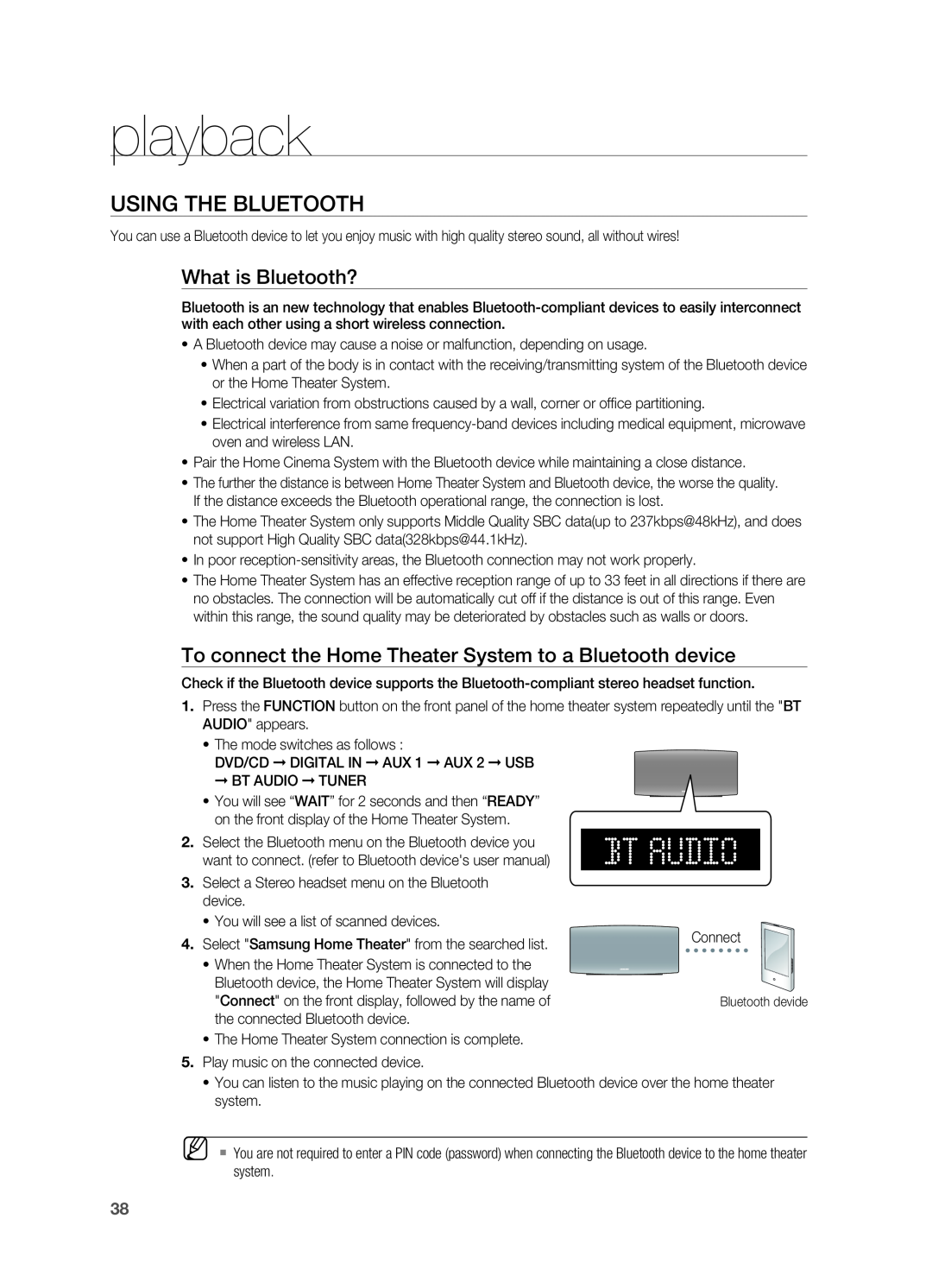 Samsung HT-A100 user manual USING the BLUETOOTH, What is Bluetooth?, playback 