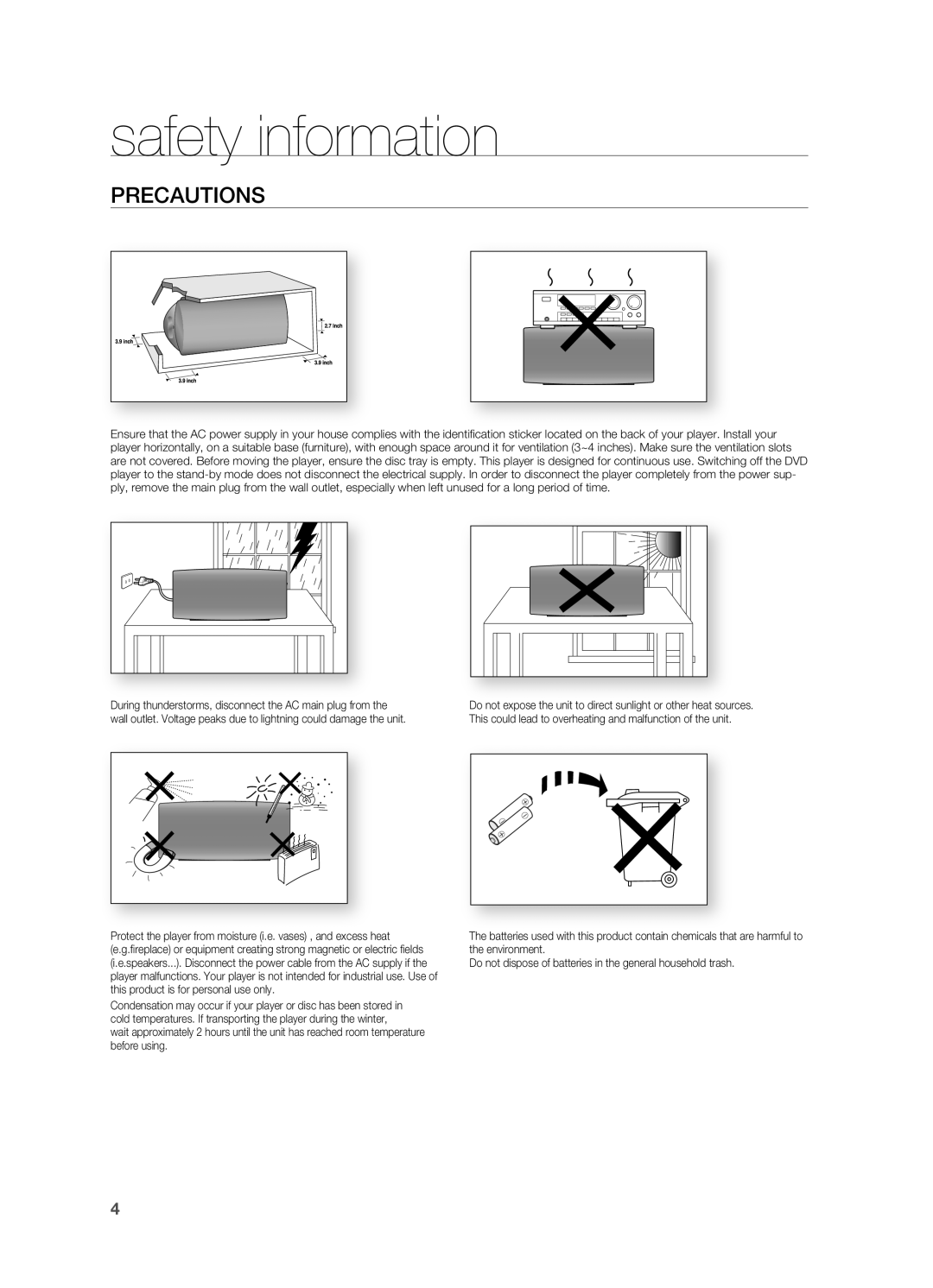 Samsung HT-A100 user manual PrECAUTIONS, safety information 