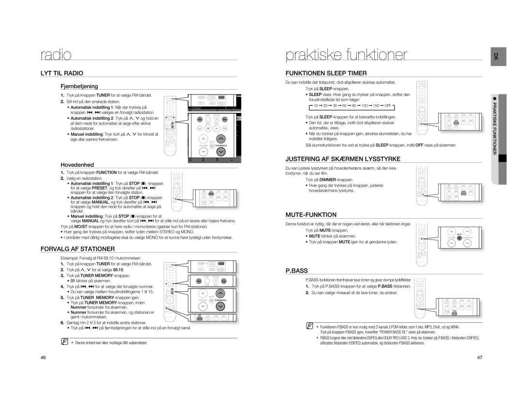 Samsung HT-A100T/XEE, HT-A100WT/XEE manual Radio, Praktiske funktioner 