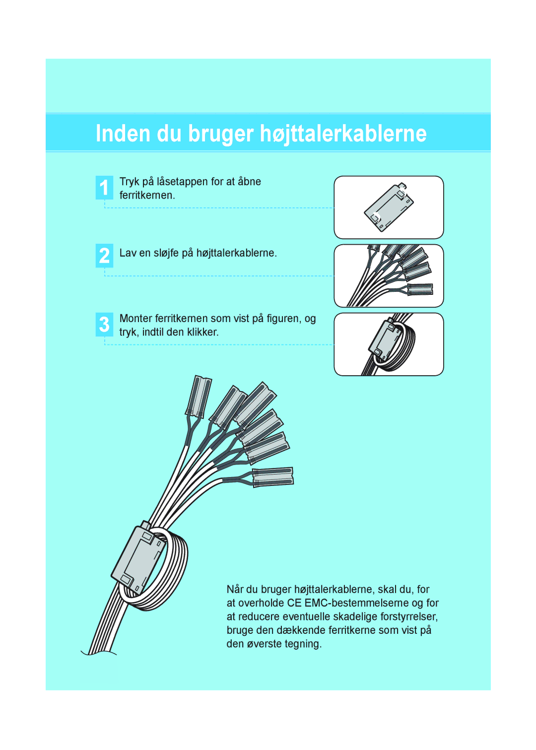 Samsung HT-A100WT/XEE, HT-A100T/XEE manual Inden du bruger højttalerkablerne 