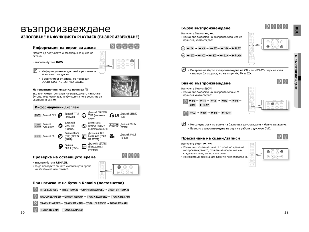 Samsung HT-A100T/EDC, HT-A100WT/EDC, HT-A100CT/EDC manual Използване НА Функцията Playback Възпроизвеждане 