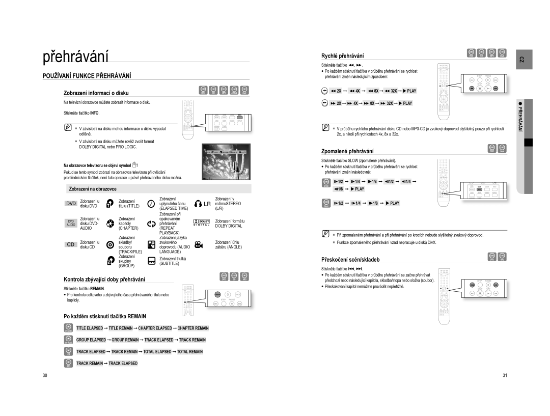 Samsung HT-A100WT/EDC, HT-A100T/EDC manual Používaní Funkce Přehrávání, Zobrazení informací o disku, Zpomalené přehrávání 