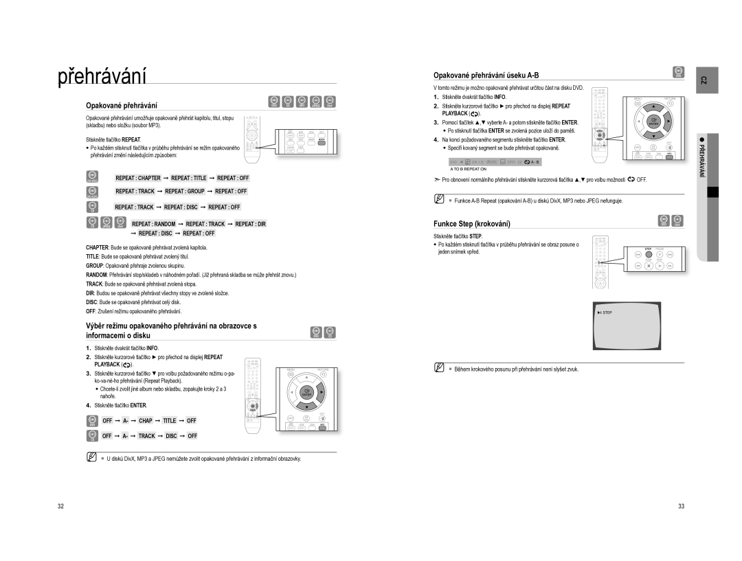 Samsung HT-A100T/EDC, HT-A100WT/EDC manual Opakované přehrávání úseku A-B, Funkce Step krokování 