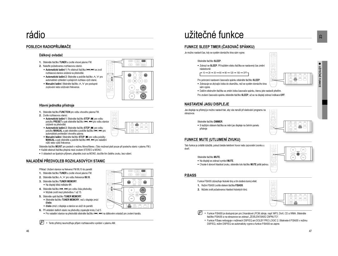 Samsung HT-A100WT/EDC, HT-A100T/EDC manual Rádio, Užitečné funkce 