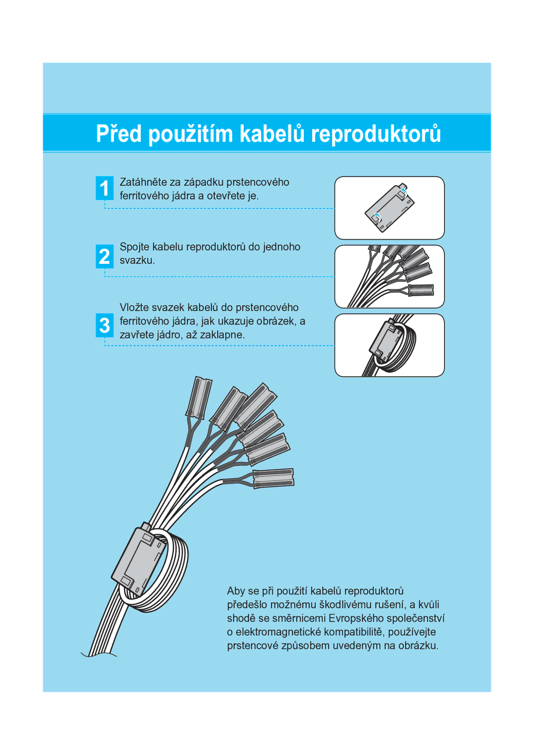 Samsung HT-A100T/EDC, HT-A100WT/EDC manual Před použitím kabelů reproduktorů 