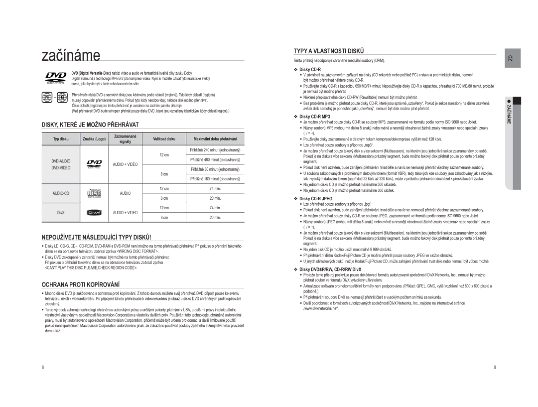 Samsung HT-A100T/EDC manual DISKY, Které JE Možno Přehrávat, Nepoužívejte Následující Typy Disků, Ochrana Proti Kopírování 