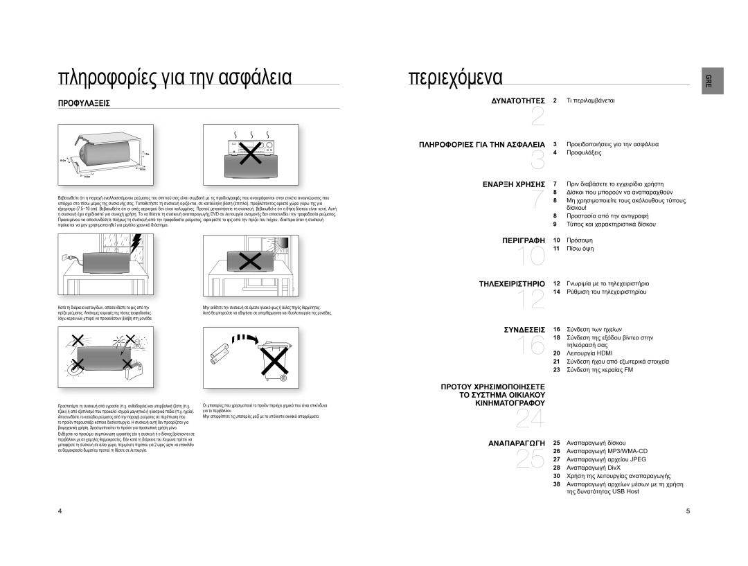 Samsung HT-A100T/EDC manual Περιεχόμενα, Προφυλαξεισ, Τι περιλαμβάνεται, Προειδοποιήσεις για την ασφάλεια, Προφυλάξεις 