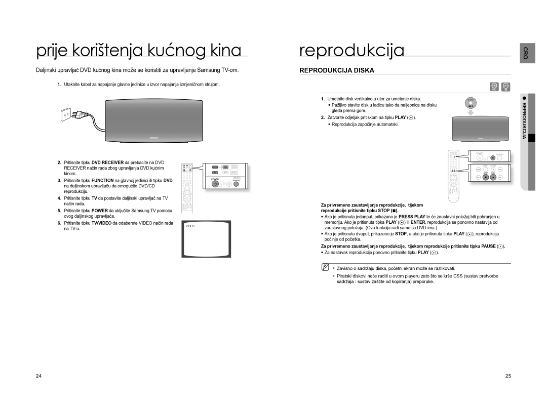 Samsung HT-A100T/EDC, HT-A100WT/EDC manual Prije korištenja kućnog kina, Reprodukcija Diska 