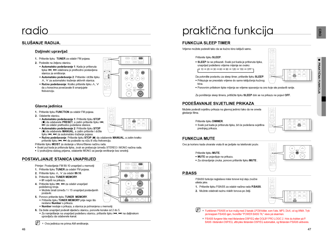 Samsung HT-A100WT/EDC, HT-A100T/EDC manual Radio, Praktična funkcija 