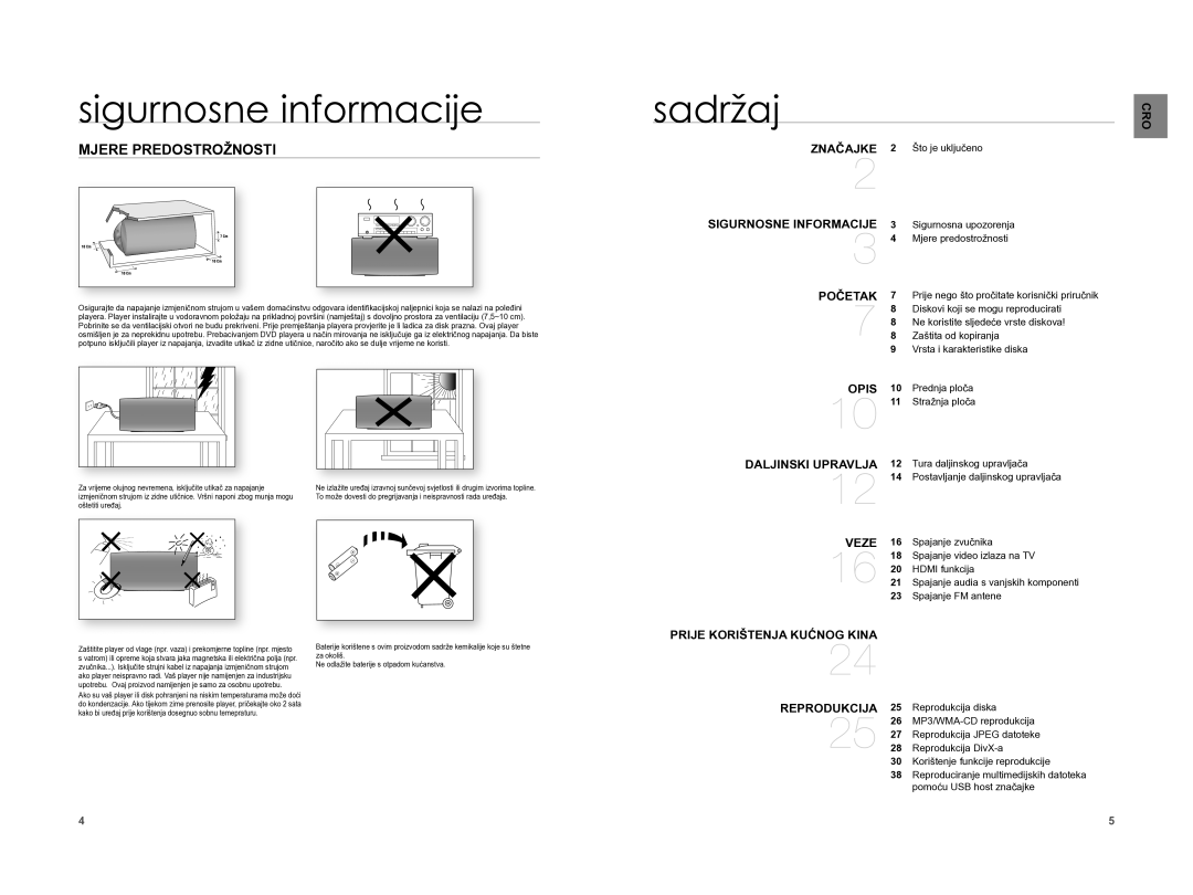 Samsung HT-A100T/EDC, HT-A100WT/EDC manual Sadržaj, Mjere Predostrožnosti 