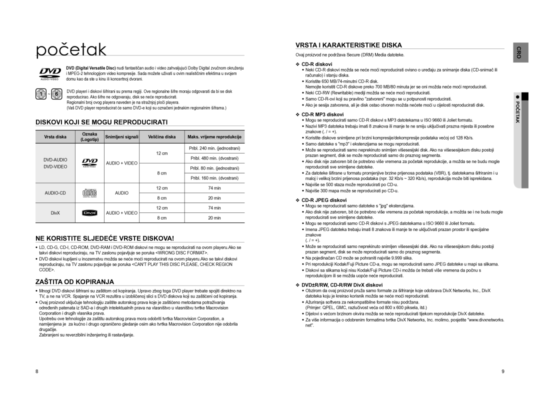 Samsung HT-A100T/EDC manual Diskovi Koji SE Mogu Reproducirati, NE Koristite Sljedeće Vrste Diskova, Zaštita OD Kopiranja 