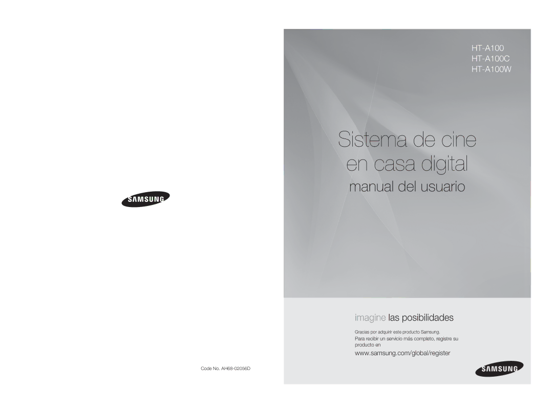 Samsung HT-A100T/EDC, HT-A100WT/XET, HT-A100T/XET manual Gracias por adquirir este producto Samsung, Code No. AH68-02056D 