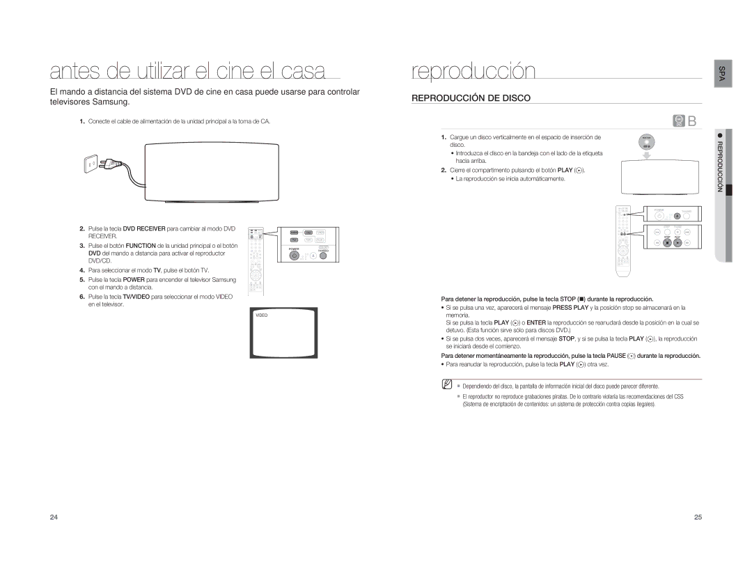 Samsung HT-A100T/EDC, HT-A100WT/XET, HT-A100T/XET manual Antes de utilizar el cine el casa, Reproducción DE Disco 