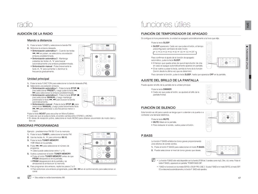 Samsung HT-A100WT/XET, HT-A100T/EDC, HT-A100T/XET manual Radio, Funciones útiles 