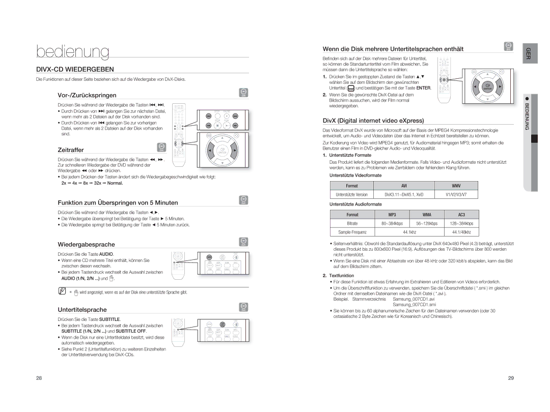 Samsung HT-A100T/XEU, HT-A100WT/XET, HT-A100WT/EDC, HT-A100T/EDC, HT-A100T/XEF, HT-A100WT/XEF manual DIVX-CD Wiedergeben 