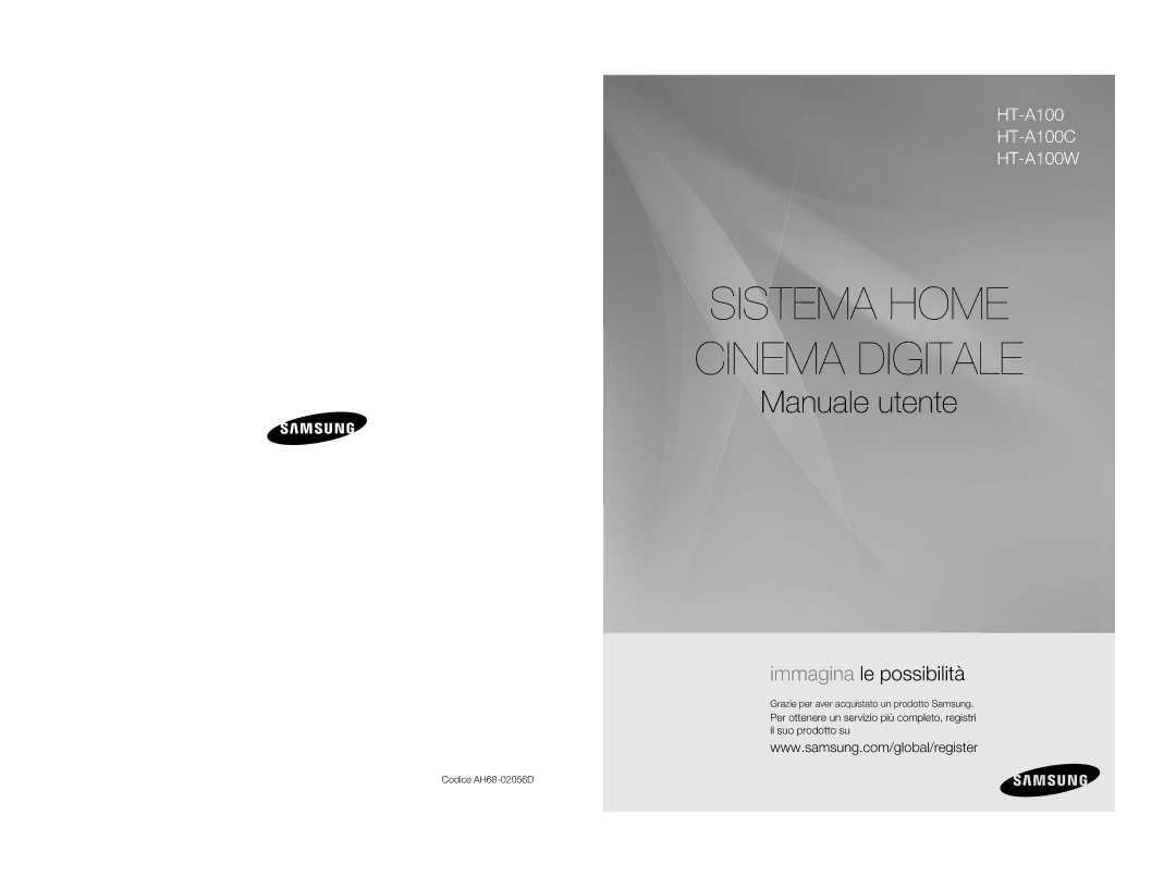 Samsung HT-A100WT/EDC, HT-A100WT/XET manual Grazie per aver acquistato un prodotto Samsung, Codice AH68-02056D 