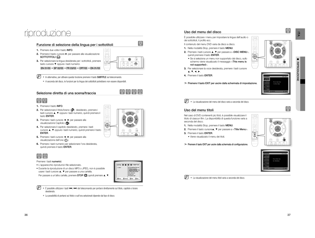 Samsung HT-A100WT/EDC Funzione di selezione della lingua per i sottotitoli, Selezione diretta di una scena/traccia, Enter 