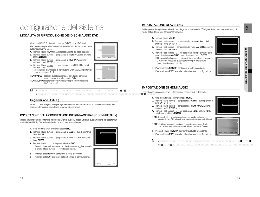 Samsung HT-A100CT/XET, HT-A100WT/XET manual Impostazione DI Hdmi Audio, Registrazione DivX R, Quindi premere il tasto Enter 