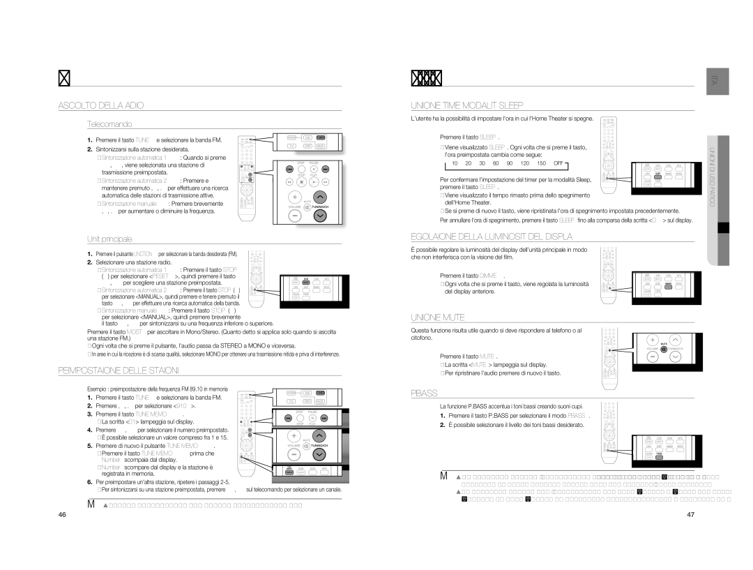 Samsung HT-A100WT/XET, HT-A100WT/EDC, HT-A100T/EDC, HT-A100CT/EDC, HT-A100T/XET, HT-A100CT/XET Radio, Funzioni di uso pratico 