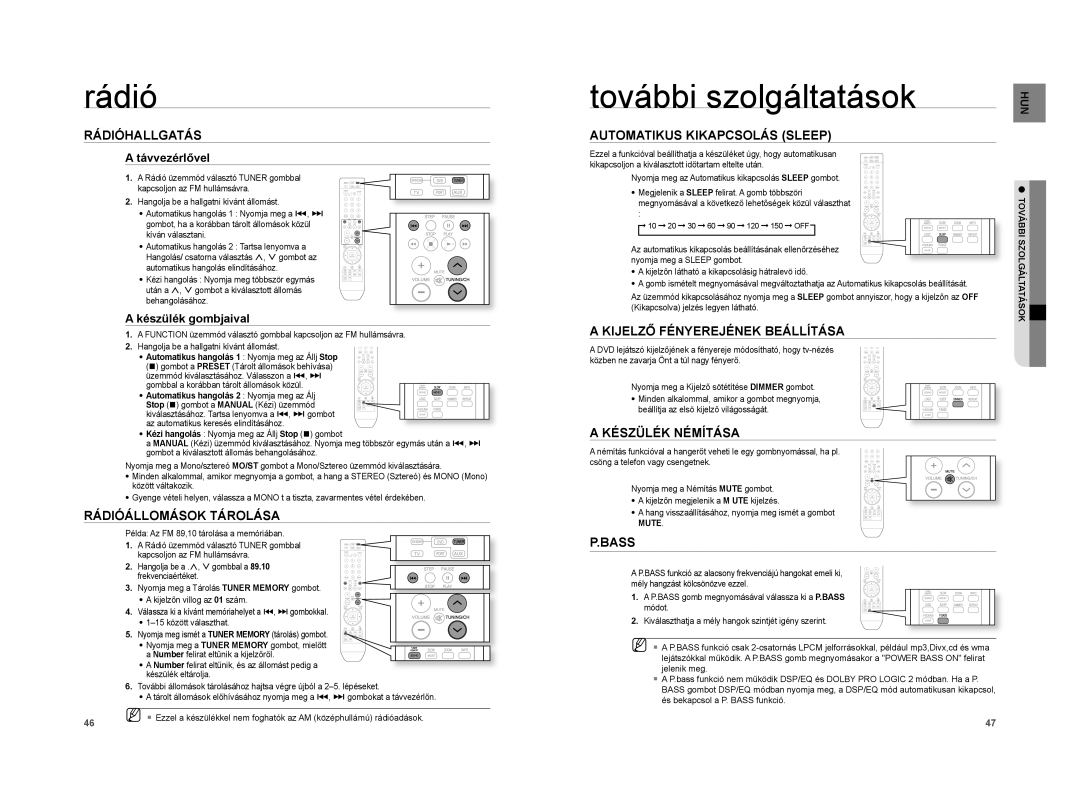 Samsung HT-A100WT/XET, HT-A100WT/EDC, HT-A100T/EDC, HT-A100T/XET, HT-A100CT/XET, HT-A100T/XEE Rádió, További szolgáltatások 